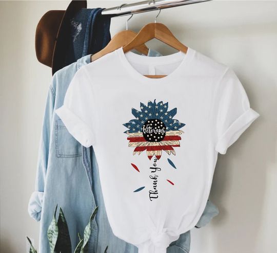 Discover Veterans Sunflower Shirt, American Flag Sunflower Shirt, Thank you Veterans Shirt