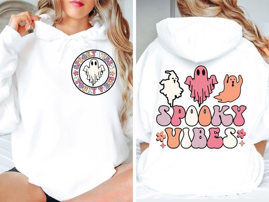 Discover Spooky Vibes Hoodie with Pocket Design for Halloween