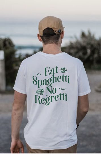 Discover Unisex Heavy Cotton Tee Eat Spaghetti No Regretti Back Design