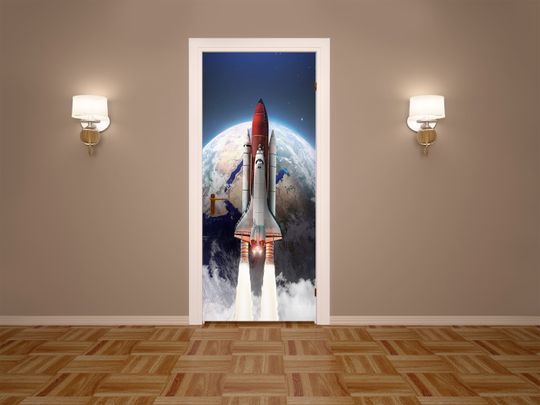 Discover Space Shuttle on the Background of the Earth Self-adhesive Door Stickers