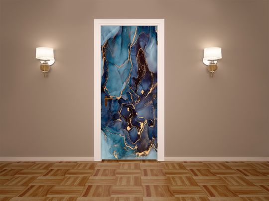Discover Marble in Shades of Blue Self-adhesive Door Stickers