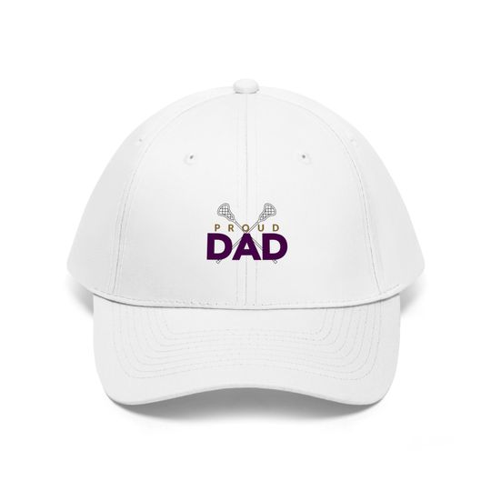 Discover Proud Lacrosse Dad Purple & Gold Unisex Twill Hat