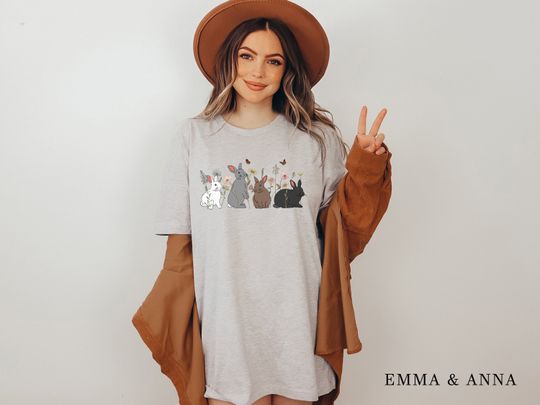 Discover Rabbit Shirt, Bunny Shirt, Easter Shirt for Women, Floral Bunny Shirt