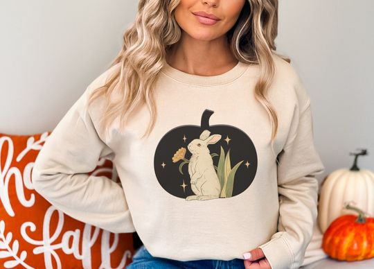 Discover Cute Fall Shirt, Pumpkin & Bunny Rabbit, Halloween Shirt