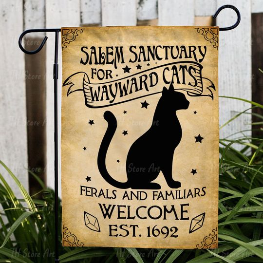 Discover Salem Sanctuary Flag, Greetings For Halloween Garden Flag, Spooky Season Yard Art, Halloween Porch Flag