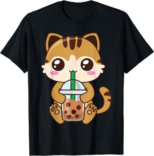 Discover Kawaii Cat Bubble Tea T-Shirt