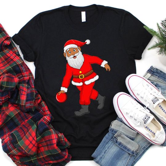 Discover Santa Playing Bowling Christmas T-Shirt For Men Women Kids Christmas