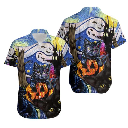 Discover Black Cat Starry Night Hawaiian Shirt