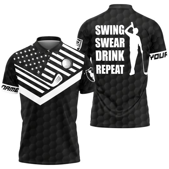Discover Swing Swear Drink Repeat Golf Polo Shirt