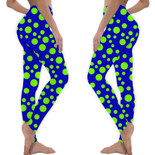 Discover Neon green Polka _ blue bkgd Leggings