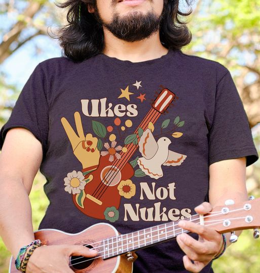 Discover Ukes Not Nukes Shirt, Groovy Ukulele Shirt, Funny Uke T-Shirt
