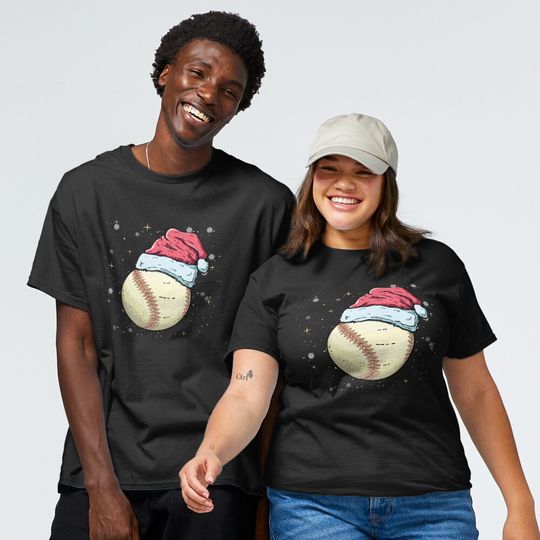 Discover Christmas Baseball Ball Santa Hat Funny Xmas Sport Classic T-Shirt