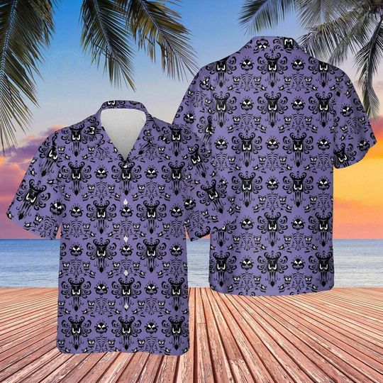 Discover Spooky House Symbol Pattern Hawaiian Shirt, Hitchhiking Ghosts Hawaii Shirt