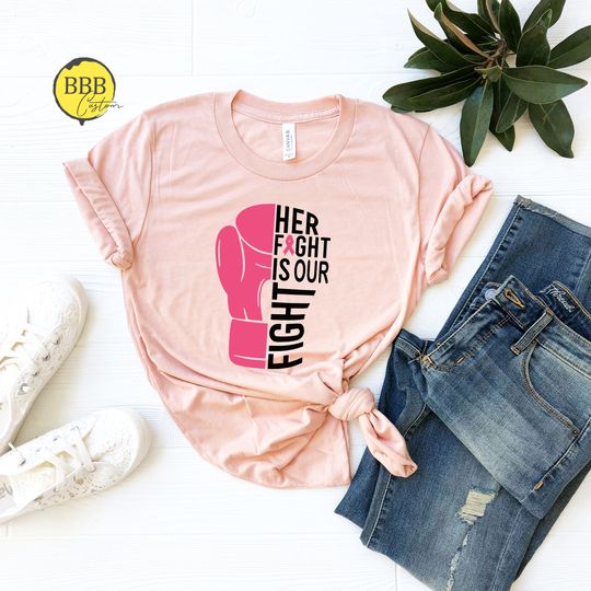Discover Her Fight Is Our Fight Shirt, Cancer Warrior  Shirt, Breast Cancer Shirts