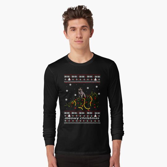 Discover christmas tree knocked down by a cat Long Sleeve T-Shirt