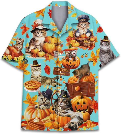 Discover Funny Cat Thanksgiving Hawaiian Shirt