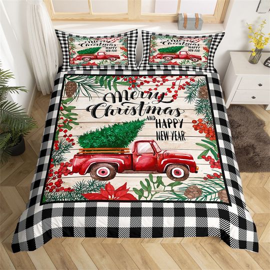 Discover Red Truck Handmade Duvet Cover Set, Christmas Theme New Year  Bedding Set