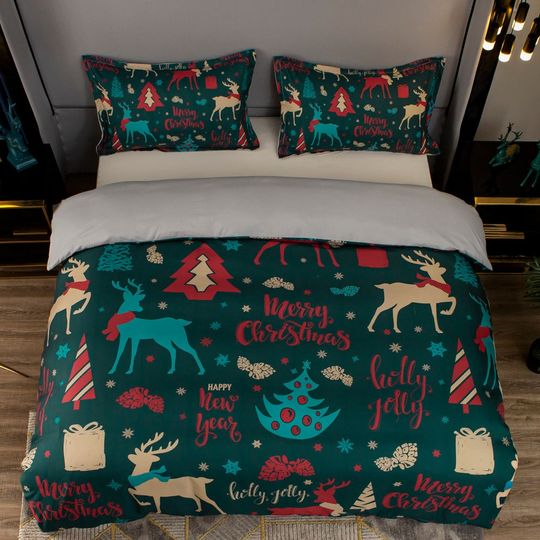 Discover 3D Christmas Duvet Covers Set, Deer Quilt Cover, Gift Bedding Set, Pine Tree Doona Cover, Cartoon King bedding