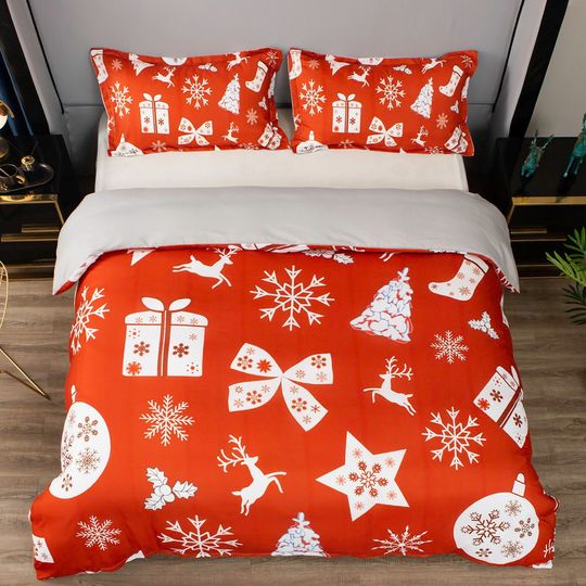 Discover 3D Christmas Duvet Covers Set, Deer Quilt Cover, Pine Tree Bedding Set, Gift Doona Cover, Red King bedding