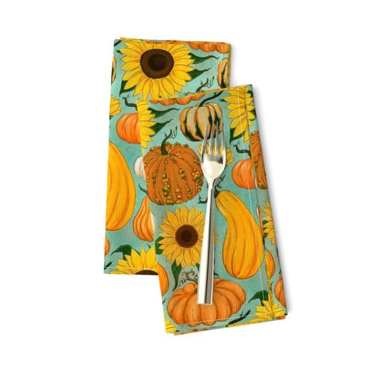 Discover Thanksgiving Sunflowers Gourds Squash Teal Napkins
