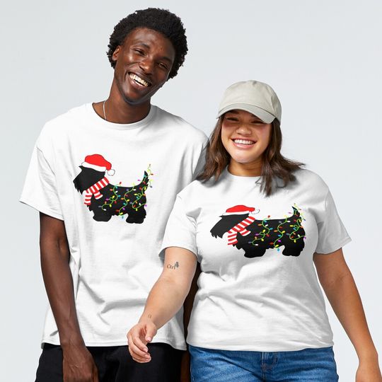 Discover Christmas Scottie Dog With Lights Classic T-Shirt