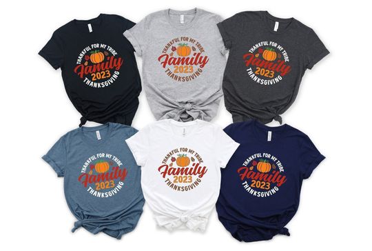 Discover Thankful For My Tribe Thanksgiving 2023 Family Matching Shirt