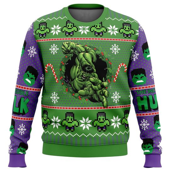 Discover Incredible Green Huge Superhero Ugly Christmas Sweater