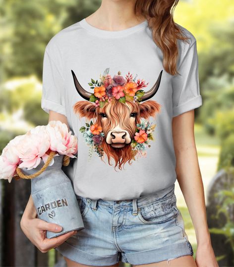 Discover Floral Western Highland Cow Shirt Boho Floral Cow Tshirt Cute Western Shirt