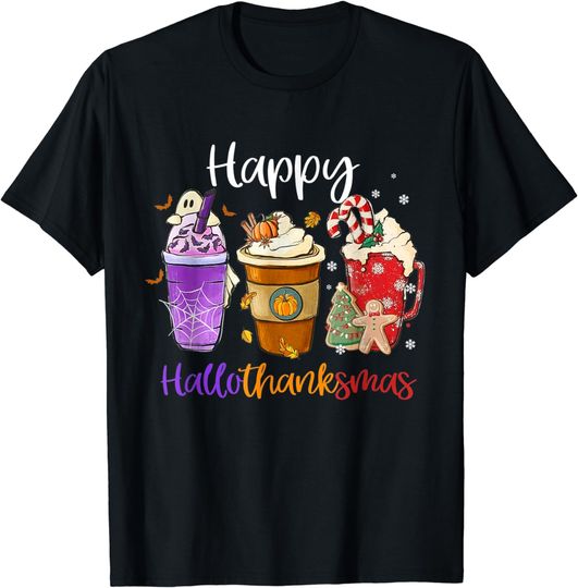 Discover Happy Hallothanksmas Coffee Latte Halloween Thanksgiving T-Shirt