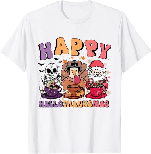 Discover Happy Hallothanksmas Halloween Christmas Thanksgivin T-Shirt
