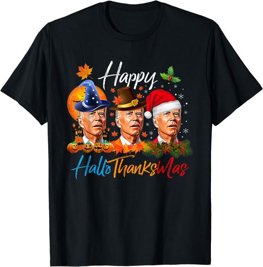 Discover Confused Joe Biden Halloween Christmas Happy Hallothanksmas T-Shirt
