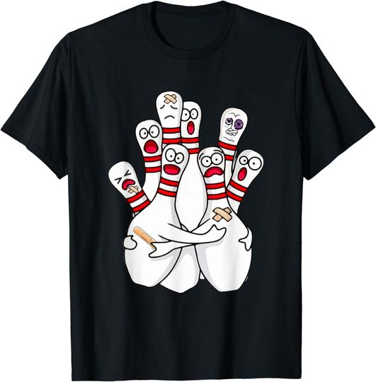 Discover Cartoon Bowling Scared Bowling Pins Funny Sport Bowler T-Shirt