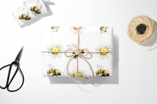 Discover Honey Bee Gift Wrap || Bridal Baby Shower Wedding Gift Wrapping Paper Unique Idea For Her Flower Floral
