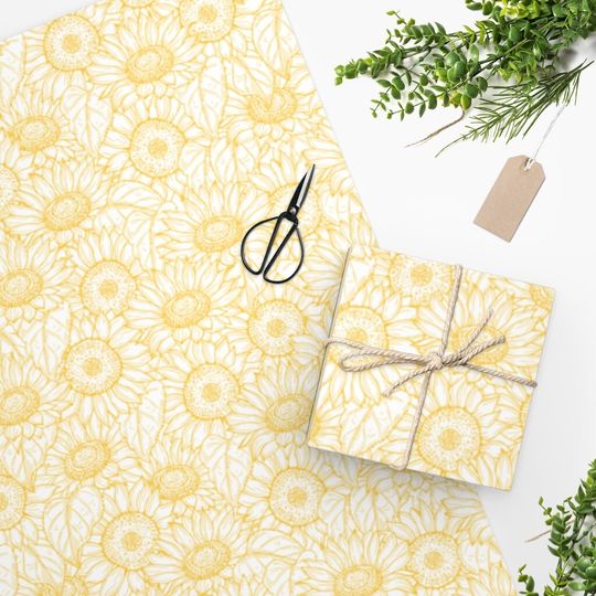 Discover Light Sunflower Lines Wrapping Paper Gift Wrap | Floral | Spring | Summer