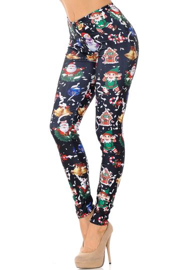 Discover Black Holiday Festive Christmas Leggings / Gingerbread House