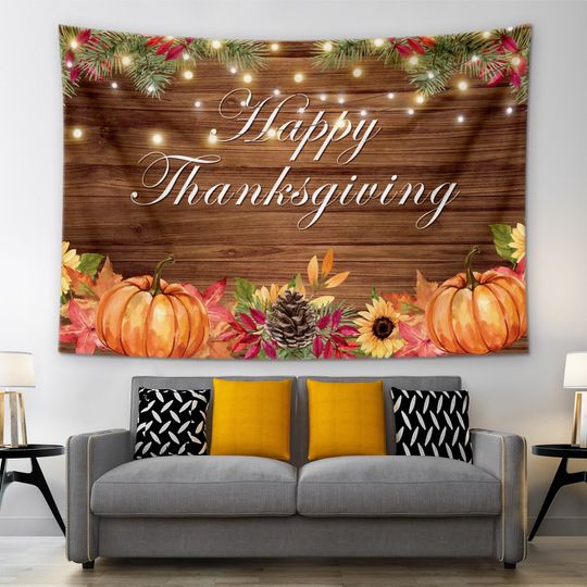Discover Happy Thanksgiving Tapestry Maple Leaves Pumpkin Autumn