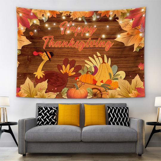 Discover Happy Thanksgiving Tapestry Fall Harvest Pumpkin Tapestry
