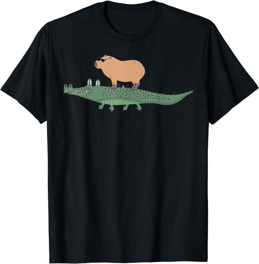 Discover Funny Capybara riding on a crocodile T-Shirt
