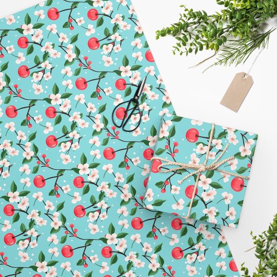 Discover Cherry Blossoms and Red Cherry Wrapping Paper