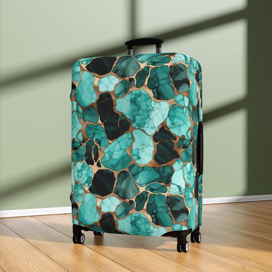 Discover Turquoise Gemstone Luggage Cover,  Vacation Accessory Travel Bag Protection