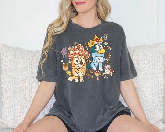 Discover BlueyDad Mushroom World Shirt, Bingo Mushroom Shirt, King BlueyDad Shirt