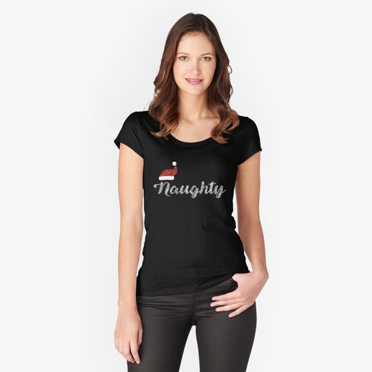 Discover Naughty (or Nice) Sparkle effect Funny Christmas Scoop T-Shirt