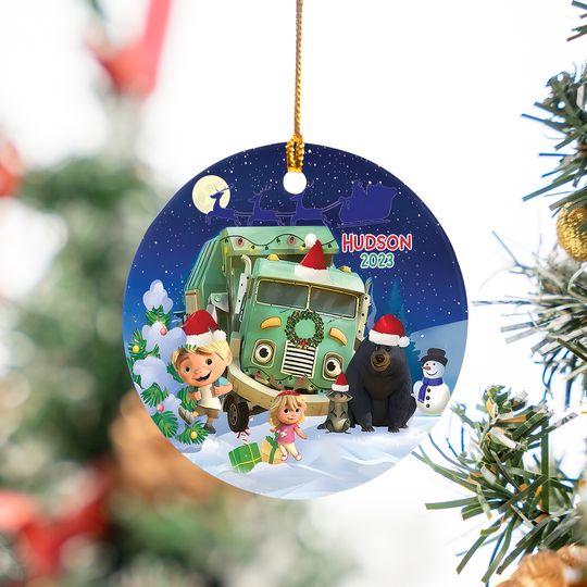 Discover Personalized Trash Truck Christmas Ceramic Ornament