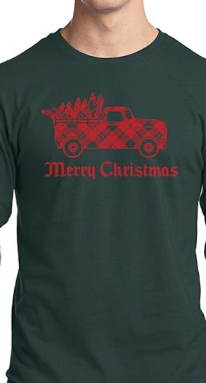 Discover Threadrock Men's Red Plaid Truck with Christmas Tree Long T-Shirt