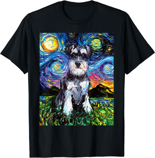 Discover Schnauzer Starry Night Impressionist Dog Art by Aja T-Shirt