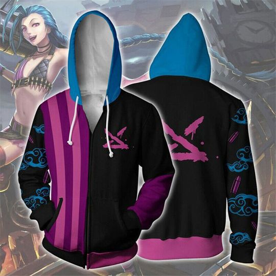 Discover League of Legends Arcane Jinx 3D Zip Hoodie, Costume Halloween Cosplay Hoodie