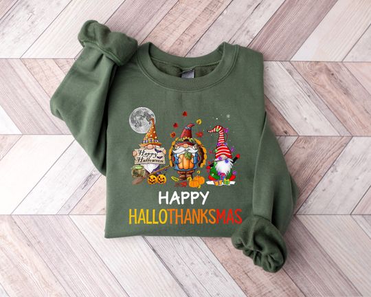 Discover HalloThanksMas Shirt, Holiday Season Shirt, Holiday Gnome Shirt