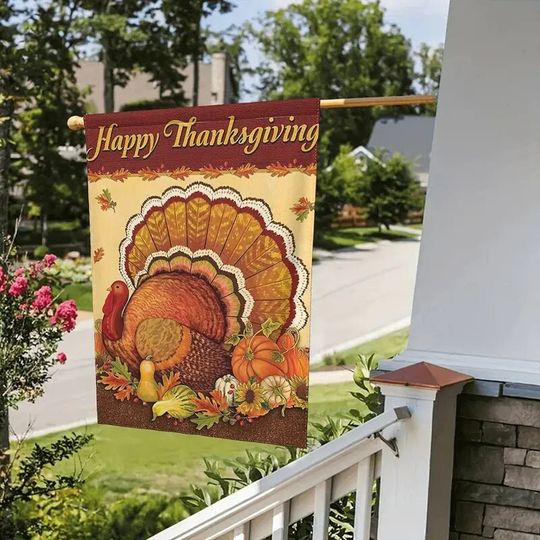Discover Turkey And Squash Thanksgiving Day House Flag, Fall Thanksgiving Pumpkin House Flags