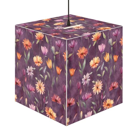 Discover Wild Flowers on Plum Light Cube Lamp