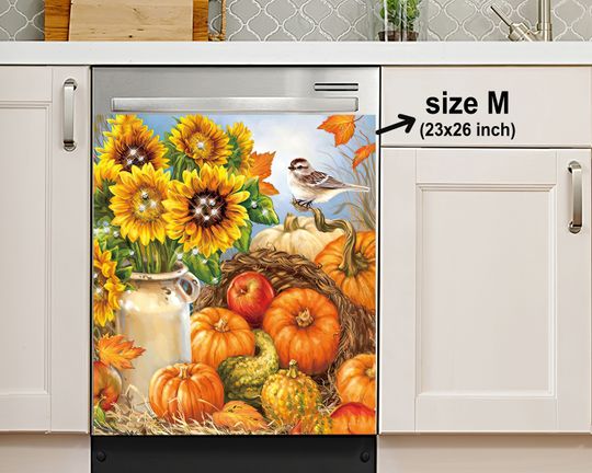 Discover Pumpkins Sunflowers Bird Dishwasher Cover, Dishwasher Cover